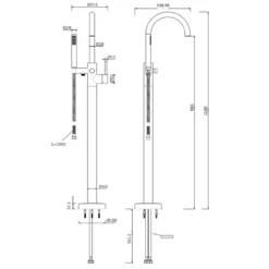 Britton Bathrooms Hoxton Floorstanding Bath Shower Mixer Tap - Matt Black 9 Britton Bathrooms Hoxton Floorstanding Bath Shower Mixer Tap - Matt Black -TAP WAREHOUSE Shop britton bathrooms hoxton floorstanding bath shower mixer technical drawing
