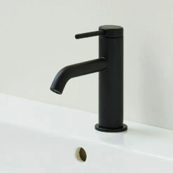 Britton Bathrooms Hoxton Slim Basin Mixer Tap - Matt Black -TAP WAREHOUSE Shop britton bathrooms hoxton matt black slim basin mixer tap lifestyle
