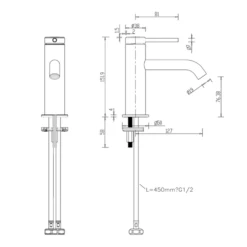 Britton Bathrooms Hoxton Slim Basin Mixer Tap - Chrome 21 Britton Bathrooms Hoxton Slim Basin Mixer Tap - Chrome -TAP WAREHOUSE Shop britton bathrooms hoxton slim basin mixer tap technical drawing 2