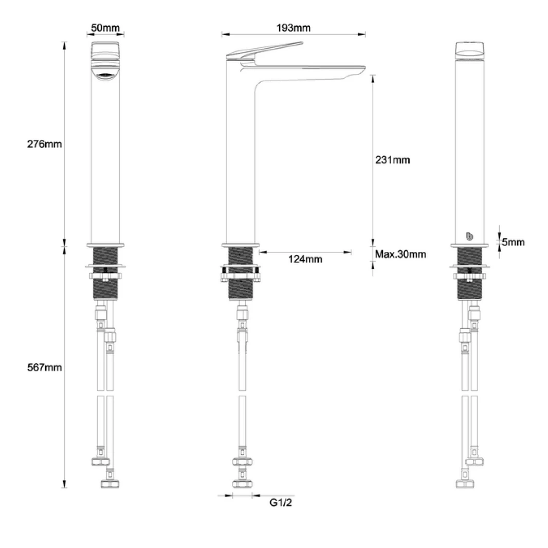 Britton Bathrooms Greenwich Tall Basin Mixer Tap - Chrome 4 Britton Bathrooms Greenwich Tall Basin Mixer Tap - Chrome - Image 2