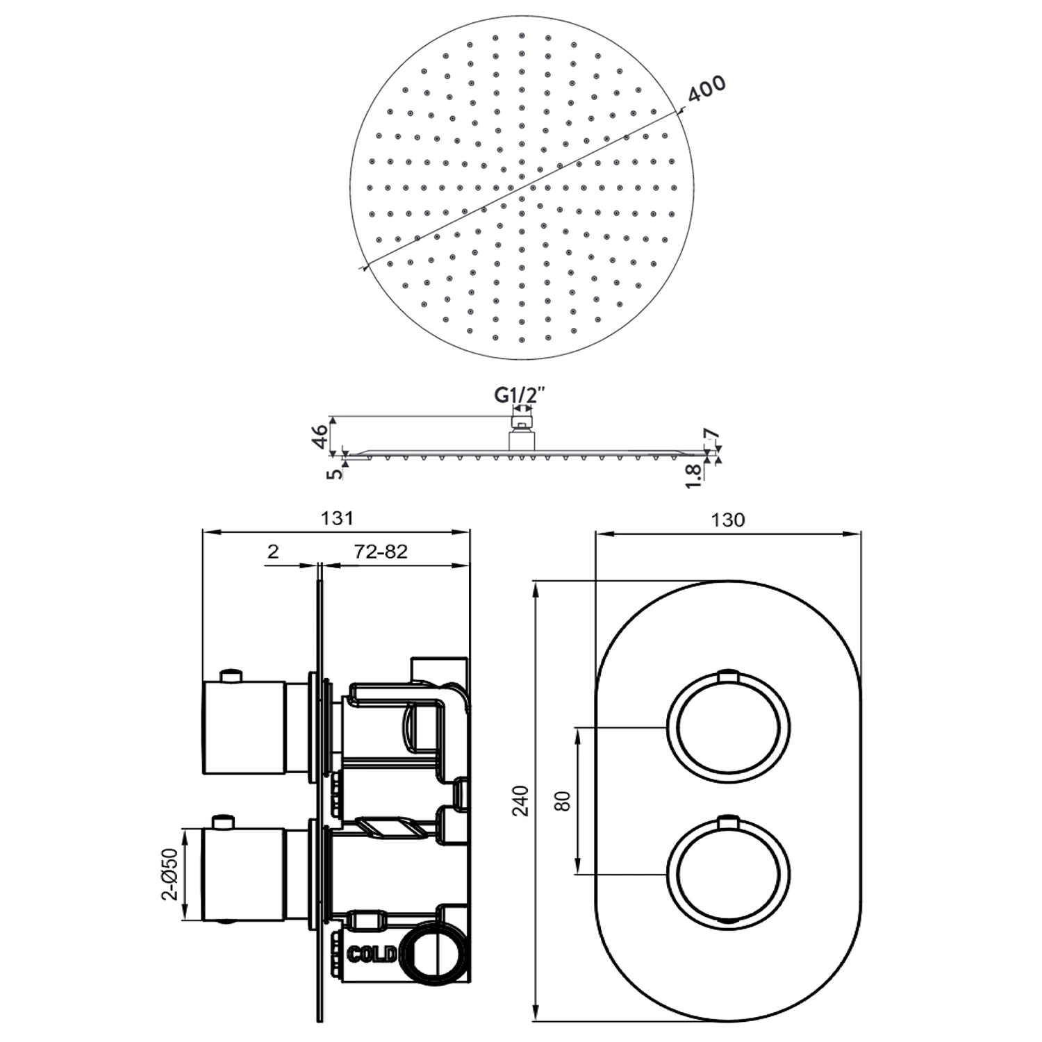 Brooke Concealed Shower Valve & Fixed Shower Head Package - 300mm Ceiling Shower Arm 9 Brooke Concealed Shower Valve & Fixed Shower Head Package - 300mm Ceiling Shower Arm - Image 7