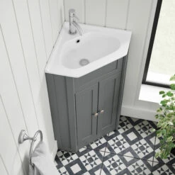 Butler & Rose Catherine Corner Cloakroom Traditional Vanity Unit - Matt Grey 12 Butler & Rose Catherine Corner Cloakroom Traditional Vanity Unit - Matt Grey -TAP WAREHOUSE Shop bulter rose catherine vanity unit corner 3