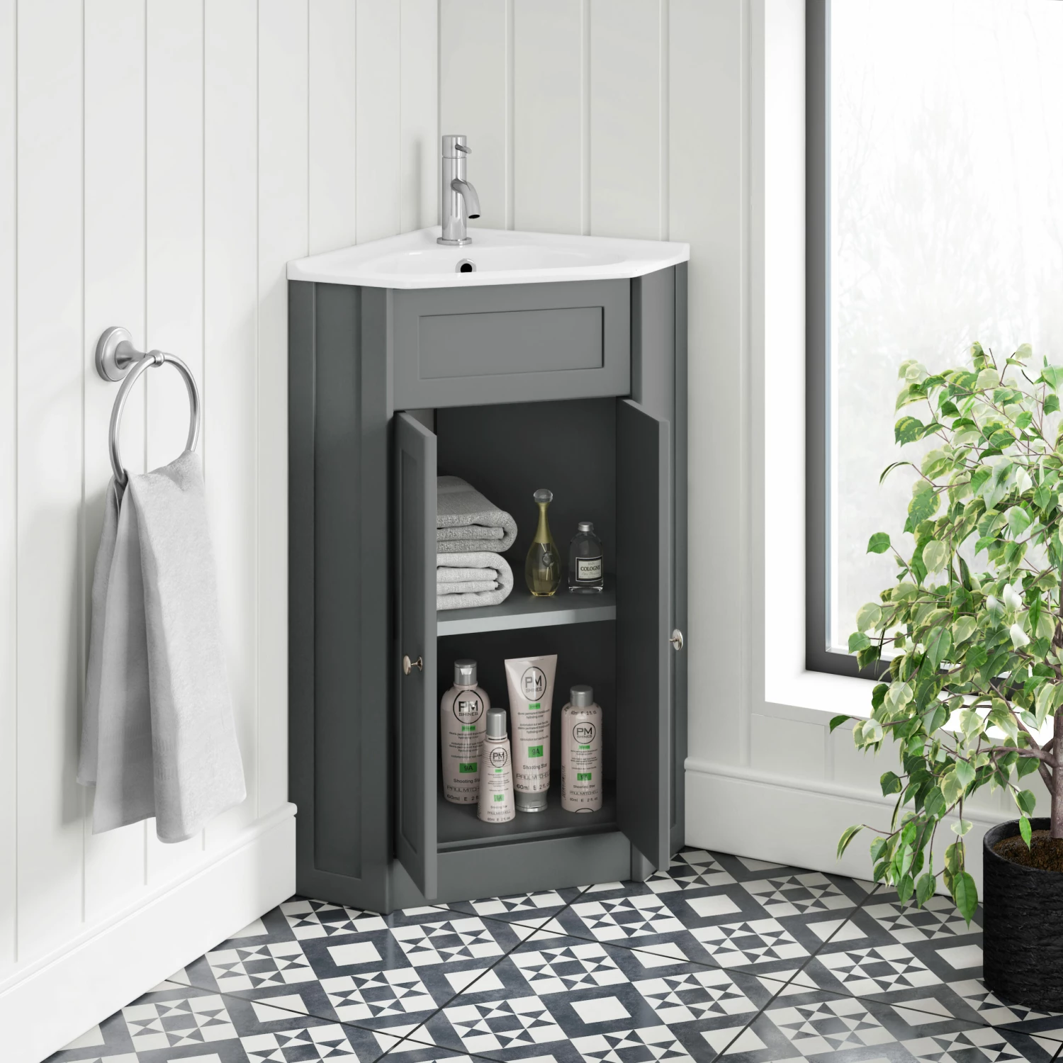 Butler & Rose Catherine Corner Cloakroom Traditional Vanity Unit - Matt Grey 6 Butler & Rose Catherine Corner Cloakroom Traditional Vanity Unit - Matt Grey - Image 4