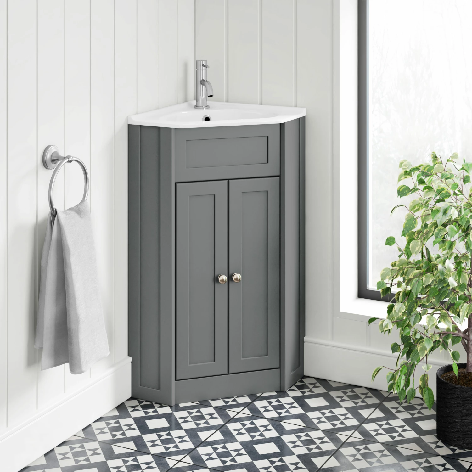 Butler & Rose Catherine Corner Cloakroom Traditional Vanity Unit - Matt Grey 3 Butler & Rose Catherine Corner Cloakroom Traditional Vanity Unit - Matt Grey