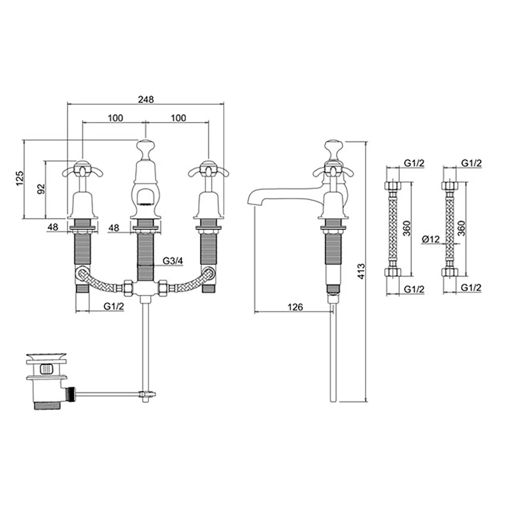 Burlington Anglesey 3 Tap Hole Thermostatic Basin Mixer With Pop-Up Waste 5 Burlington Anglesey 3 Tap Hole Thermostatic Basin Mixer With Pop-Up Waste - Image 3