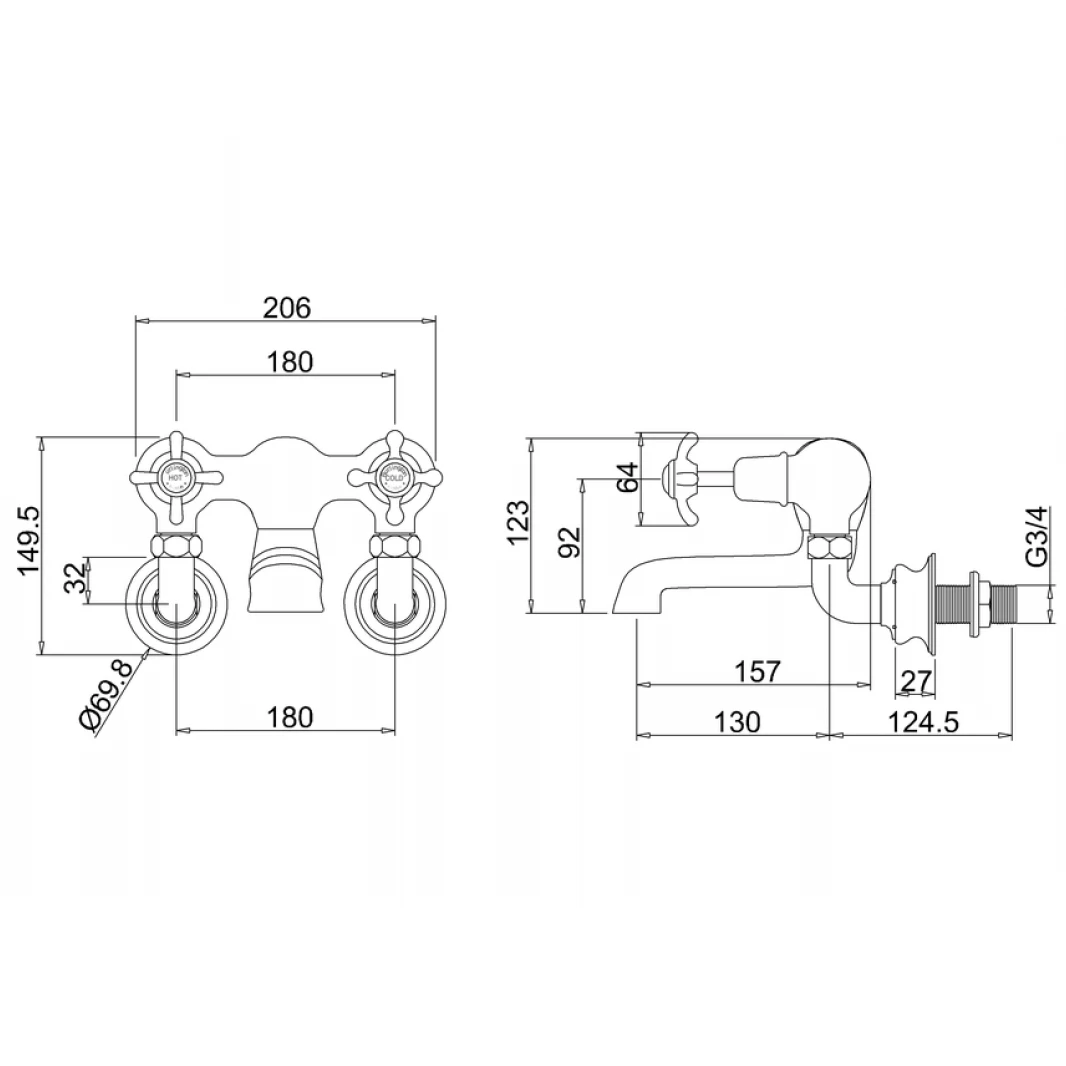 Burlington Anglesey Regent Wall Mounted Bath Filler Tap 4 Burlington Anglesey Regent Wall Mounted Bath Filler Tap - Image 2