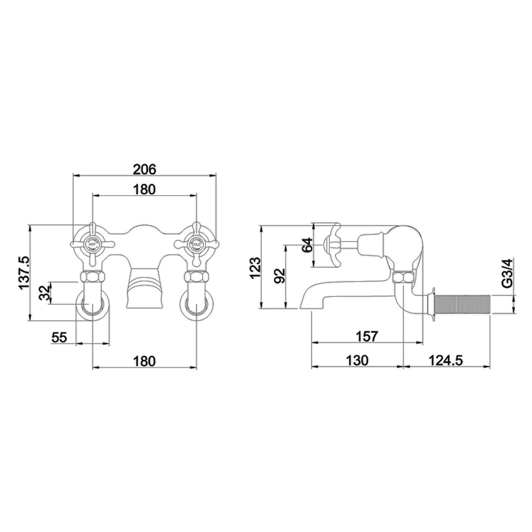 Burlington Anglesey Wall Mounted Bath Filler Tap 4 Burlington Anglesey Wall Mounted Bath Filler Tap - Image 2