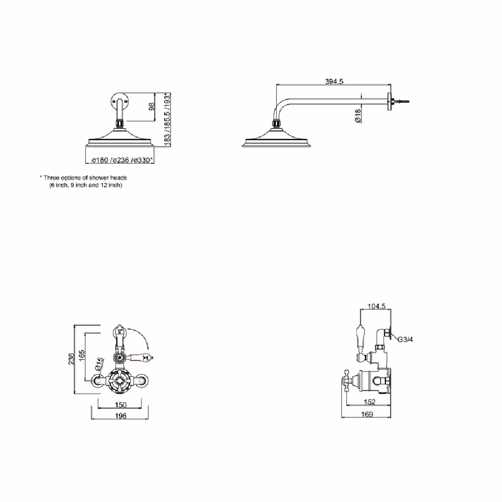 Burlington Avon Exposed Thermostatic Shower Kit With 12" Shower Head 5 Burlington Avon Exposed Thermostatic Shower Kit With 12" Shower Head - Image 3