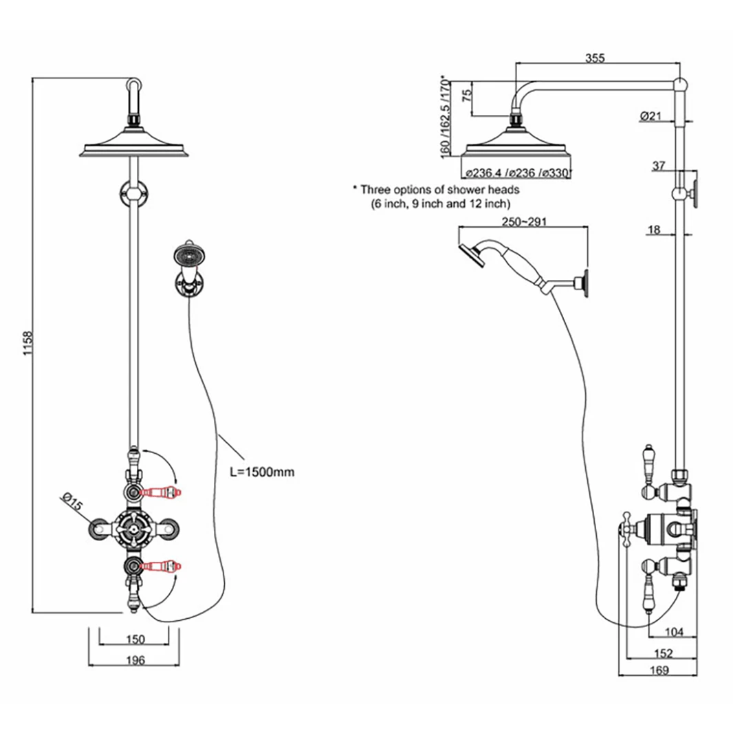 Burlington Avon Exposed Thermostatic Shower Kit With Handset And 12" Shower Head 5 Burlington Avon Exposed Thermostatic Shower Kit With Handset And 12" Shower Head - Image 3