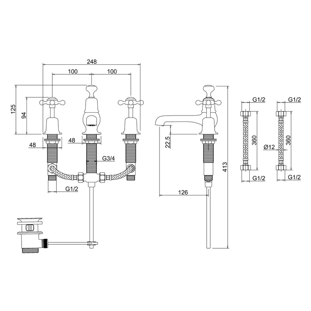 Burlington Claremont 3 Tap Hole Thermostatic Basin Mixer With Pop-Up Waste 6 Burlington Claremont 3 Tap Hole Thermostatic Basin Mixer With Pop-Up Waste - Image 4