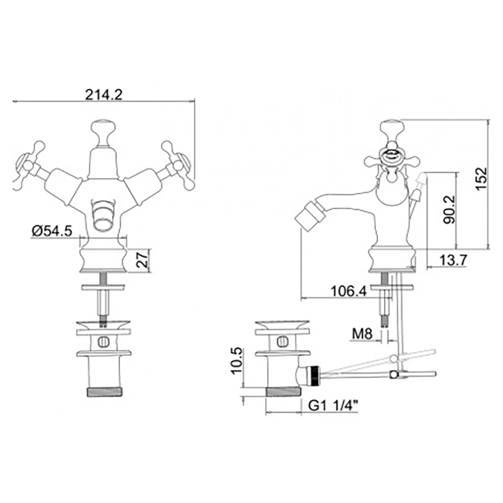 Burlington Claremont Bidet Mixer Tap With Pop Up Waste 5 Burlington Claremont Bidet Mixer Tap With Pop Up Waste - Image 3