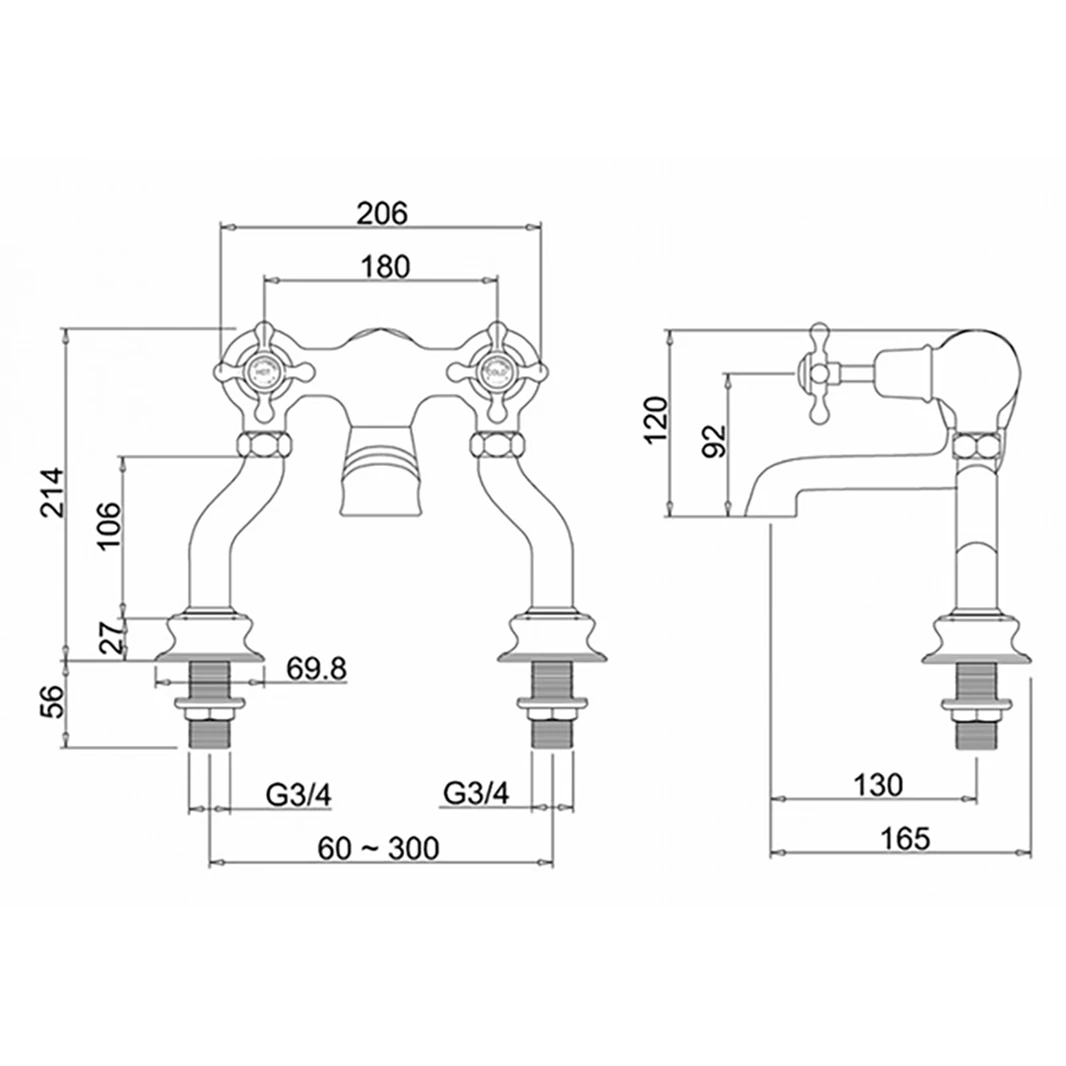 Burlington Claremont Regent Deck Mounted Bath Filler Tap With Straight Valves 4 Burlington Claremont Regent Deck Mounted Bath Filler Tap With Straight Valves - Image 2