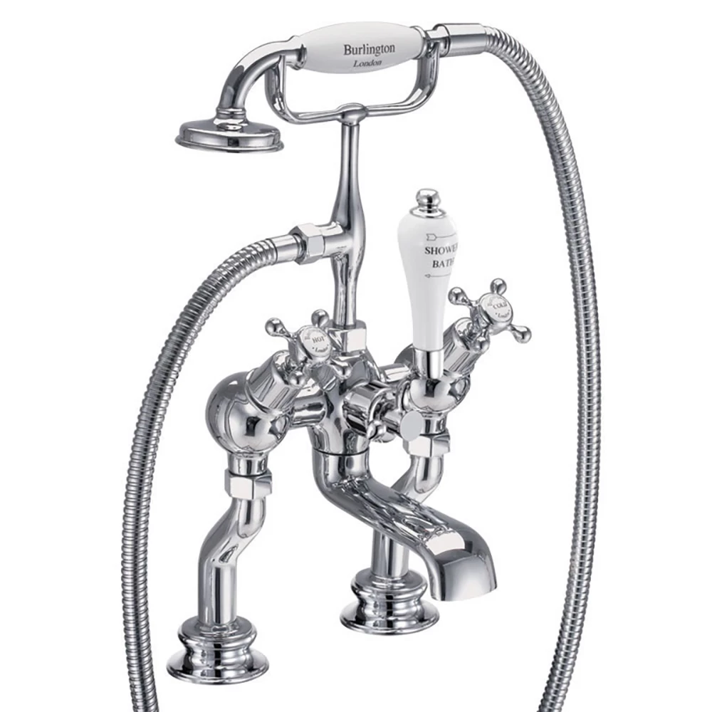 Burlington Claremont Regent Tall Deck Mounted Bath Shower Mixer With Angled Valves 3 Burlington Claremont Regent Tall Deck Mounted Bath Shower Mixer With Angled Valves