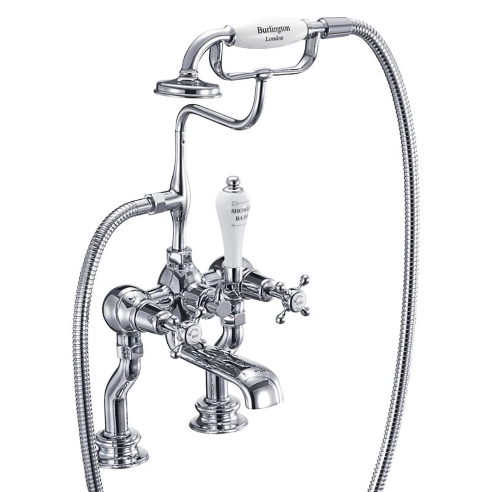 Burlington Claremont Regent Tall Deck Mounted Bath Shower Mixer With Angled Valves 4 Burlington Claremont Regent Tall Deck Mounted Bath Shower Mixer With Angled Valves - Image 2