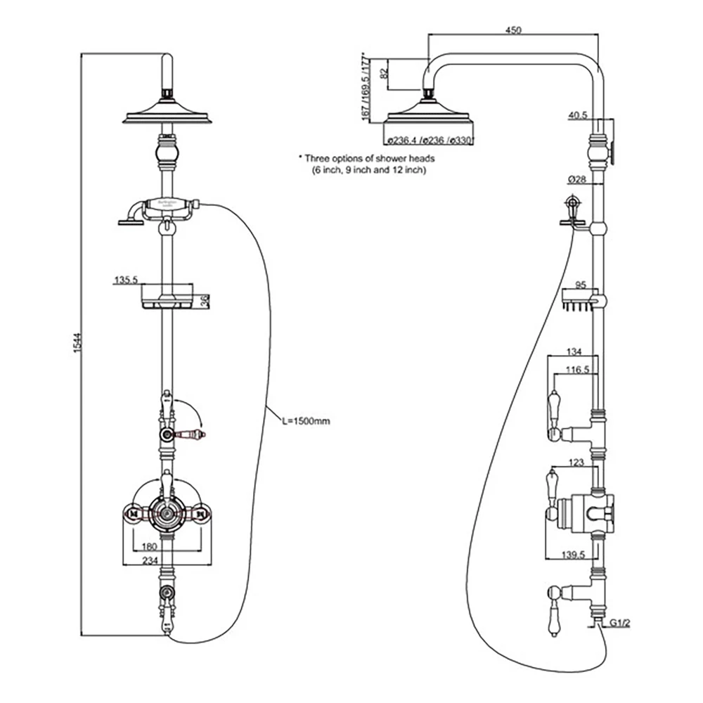 Burlington Stour Exposed Thermostatic Shower Valve With 12" Fixed Shower Head, Ceramic Shower Handset And Rigid Riser 4 Burlington Stour Exposed Thermostatic Shower Valve With 12" Fixed Shower Head, Ceramic Shower Handset And Rigid Riser - Image 2