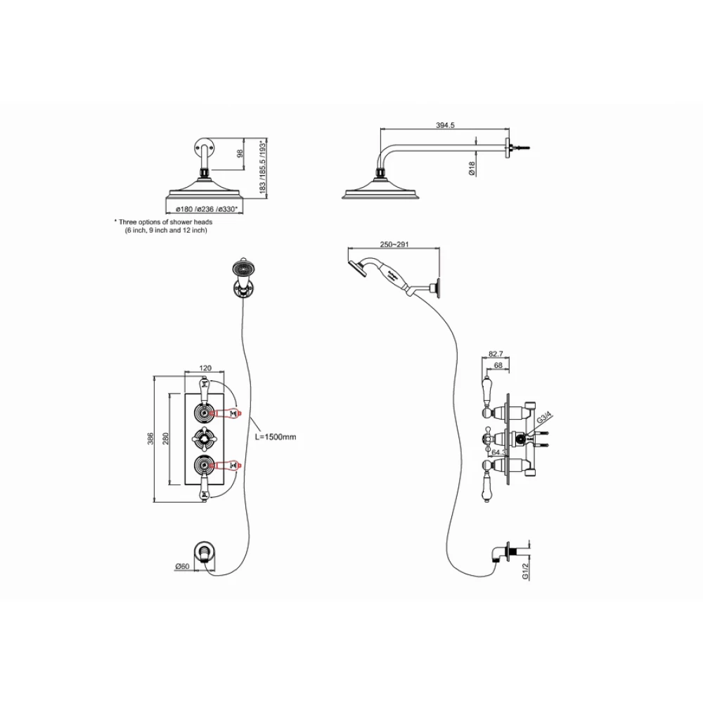 Burlington Trent Concealed 2 Outlet Thermostatic Shower Kit With 12" Shower Head 5 Burlington Trent Concealed 2 Outlet Thermostatic Shower Kit With 12" Shower Head - Image 3