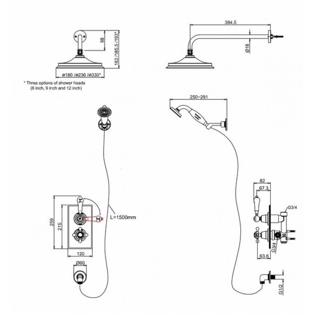 Burlington Trent Concealed Thermostatic Shower Kit With 12" Shower Head 5 Burlington Trent Concealed Thermostatic Shower Kit With 12" Shower Head - Image 3