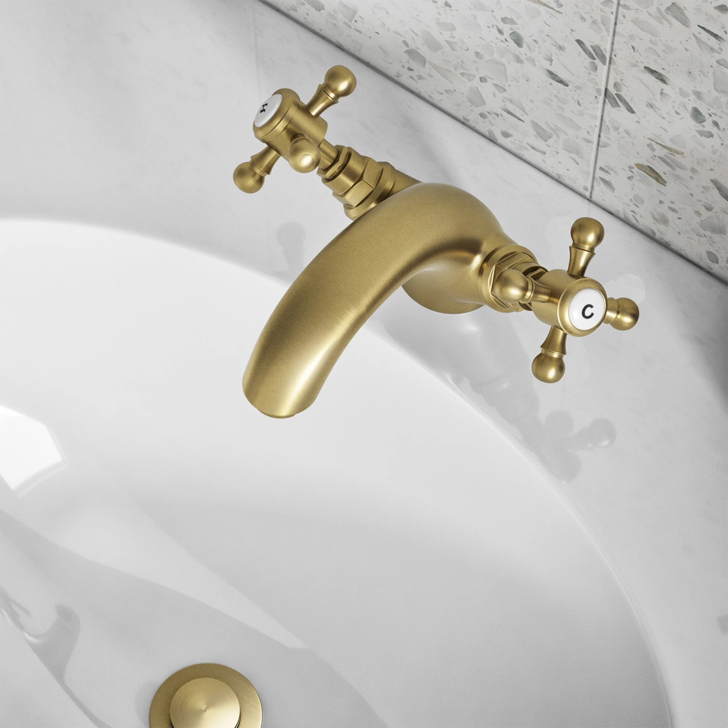 Butler & Rose Beatrice Brushed Brass Basin Mixer Tap & Waste 4 Butler & Rose Beatrice Brushed Brass Basin Mixer Tap & Waste - Image 2