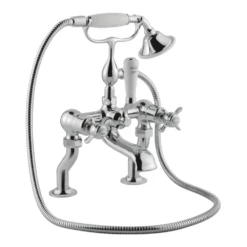 Butler & Rose Caledonia Crosshead Floorstanding Bath Shower Mixer With Shower Kit - Nickel -TAP WAREHOUSE Shop butler and rose caledonia bath shower mixer