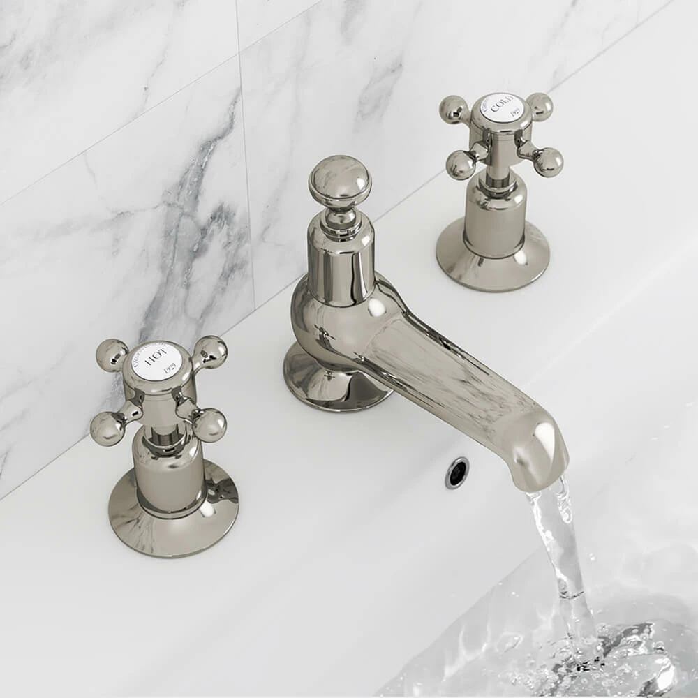 Butler & Rose Caledonia Crosshead 3 Hole Long Nose Basin Mixer - Nickel 4 Butler & Rose Caledonia Crosshead 3 Hole Long Nose Basin Mixer - Nickel - Image 2