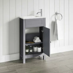 Butler & Rose Catherine Traditional 460mm Cloakroom Vanity Unit With Basin - Sapphire Blue 22 Butler & Rose Catherine Traditional 460mm Cloakroom Vanity Unit With Basin - Sapphire Blue -TAP WAREHOUSE Shop butler and rose catherine cloakroom unit tailored grey lifestyle5