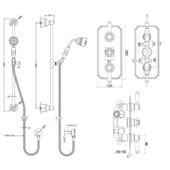 Edith Concealed Shower Valve, 200mm Fixed Shower Head & Slide Rail Kit - 300mm Wall Shower Arm -TAP WAREHOUSE Shop butler and rose edith shower bundle tech drawing