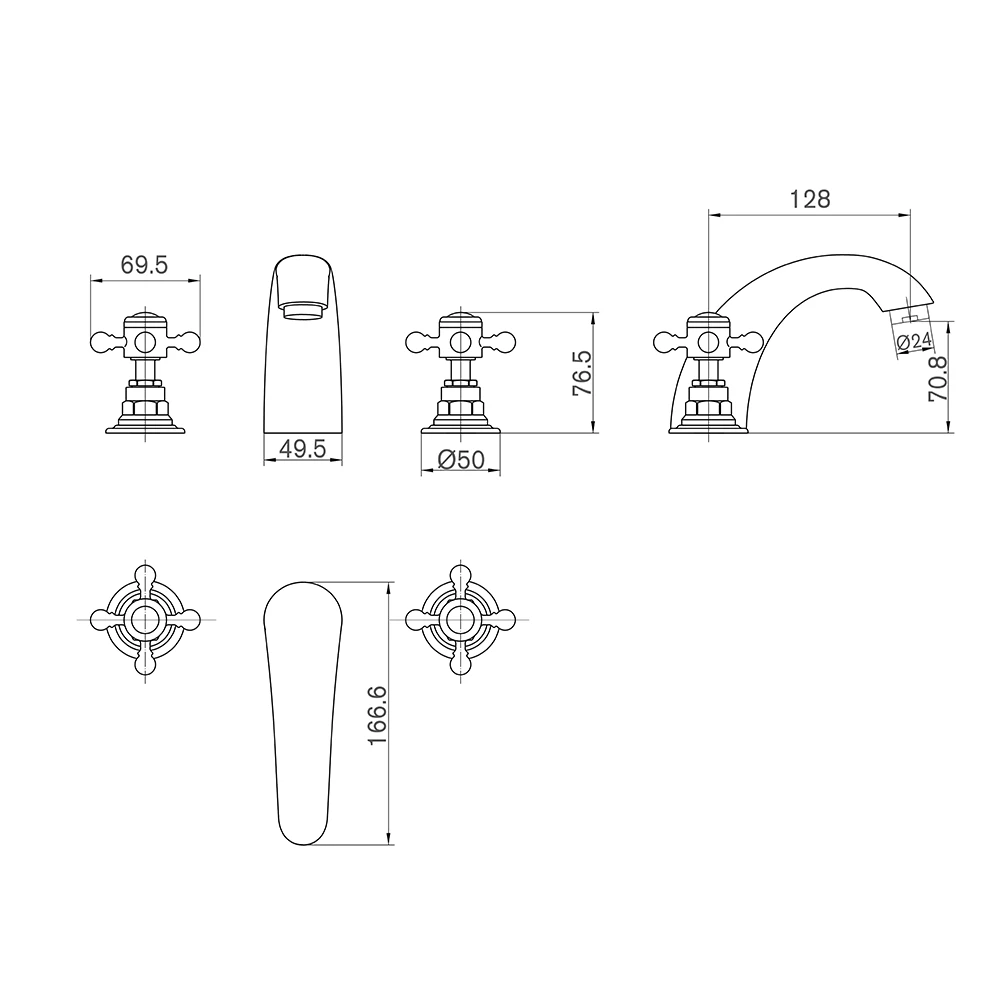 Butler & Rose Beatrice Brushed Brass 3 Hole Basin Mixer Tap 7 Butler & Rose Beatrice Brushed Brass 3 Hole Basin Mixer Tap - Image 5