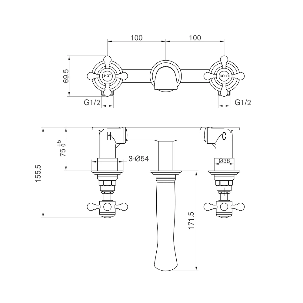 Butler & Rose Beatrice Brushed Brass Wall Mounted Basin Mixer Tap 7 Butler & Rose Beatrice Brushed Brass Wall Mounted Basin Mixer Tap - Image 5
