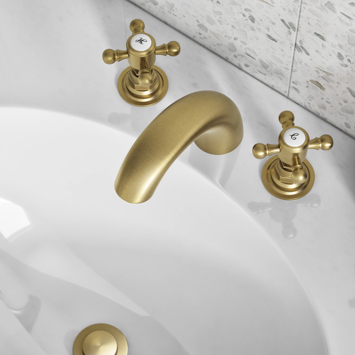 Butler & Rose Beatrice Brushed Brass 3 Hole Basin Mixer Tap 5 Butler & Rose Beatrice Brushed Brass 3 Hole Basin Mixer Tap - Image 3