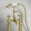Butler & Rose Beatrice Brushed Brass Freestanding Bath Shower Mixer & Kit -TAP WAREHOUSE Shop butler rose beatrice brushed brass freestanding bath shower1