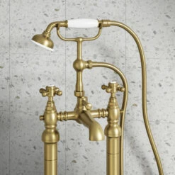 Butler & Rose Beatrice Brushed Brass Freestanding Bath Shower Mixer & Kit