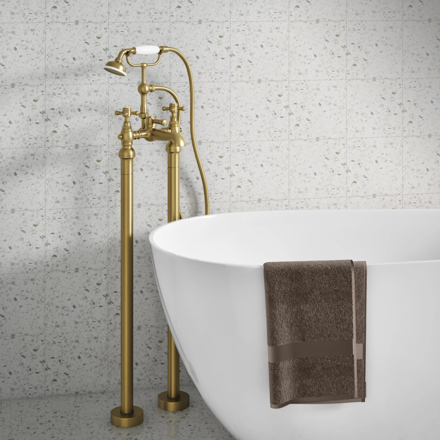Butler & Rose Beatrice Brushed Brass Freestanding Bath Shower Mixer & Kit 5 Butler & Rose Beatrice Brushed Brass Freestanding Bath Shower Mixer & Kit - Image 3