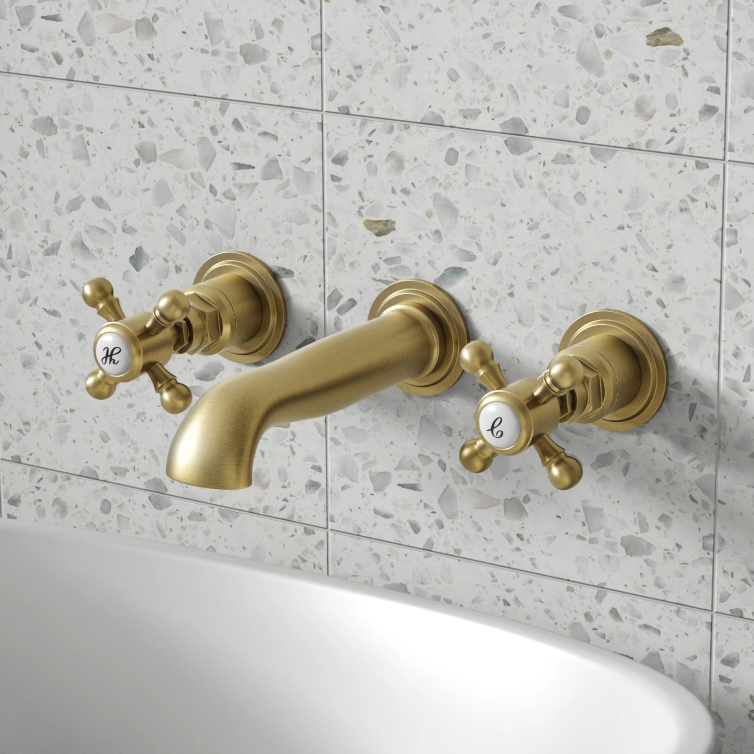 Butler & Rose Beatrice Brushed Brass Wall Mounted Basin Mixer Tap 5 Butler & Rose Beatrice Brushed Brass Wall Mounted Basin Mixer Tap - Image 3