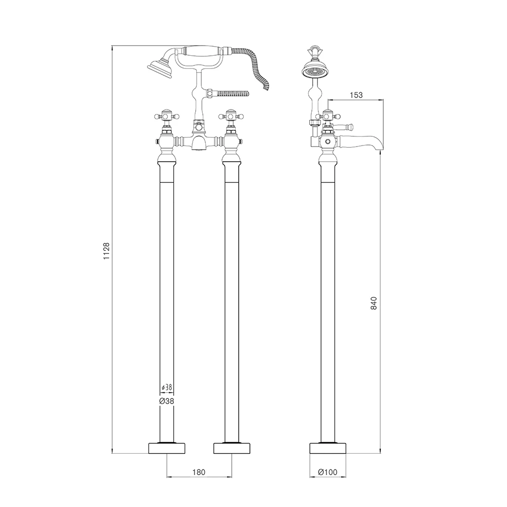 Butler & Rose Beatrice Brushed Brass Freestanding Bath Shower Mixer & Kit 7 Butler & Rose Beatrice Brushed Brass Freestanding Bath Shower Mixer & Kit - Image 5