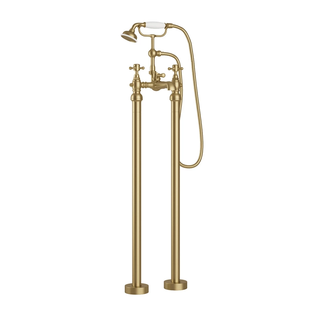 Butler & Rose Beatrice Brushed Brass Freestanding Bath Shower Mixer & Kit 4 Butler & Rose Beatrice Brushed Brass Freestanding Bath Shower Mixer & Kit - Image 2