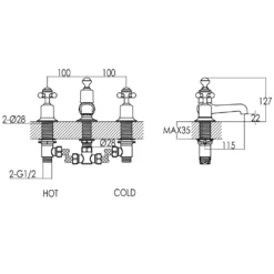 Butler & Rose Caledonia Crosshead 3 Hole Long Nose Basin Mixer - Nickel 13 Butler & Rose Caledonia Crosshead 3 Hole Long Nose Basin Mixer - Nickel -TAP WAREHOUSE Shop butler rose caledonia 3 hole deck basin tap tech