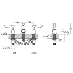 Butler & Rose Caledonia Lever 3 Hole Deck Mounted Bath Filler - Chrome -TAP WAREHOUSE Shop butler rose caledonia 3hole deck basin tap tech