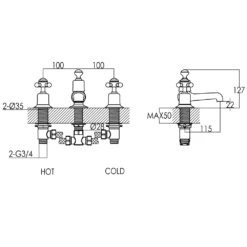 Butler & Rose Caledonia Crosshead 3 Hole Bath Filler - Chrome -TAP WAREHOUSE Shop butler rose caledonia 3hole tap bath filler tech