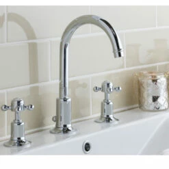 Butler & Rose Caledonia Crosshead 3 Hole Basin Mixer Tap & Waste