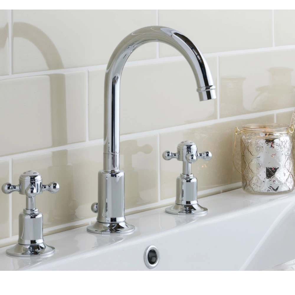 Butler & Rose Caledonia Crosshead 3 Hole Basin Mixer Tap & Waste 3 Butler & Rose Caledonia Crosshead 3 Hole Basin Mixer Tap & Waste