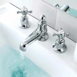 Butler & Rose Caledonia Crosshead 3 Hole Long Nose Basin Mixer - Nickel
