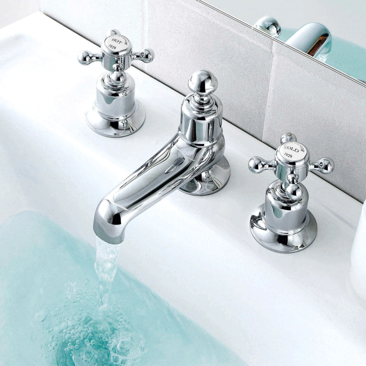 Butler & Rose Caledonia Crosshead 3 Hole Long Nose Basin Mixer - Nickel 3 Butler & Rose Caledonia Crosshead 3 Hole Long Nose Basin Mixer - Nickel