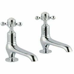 Butler & Rose Caledonia Crosshead Long Nose Basin Pillar Taps - Nickel