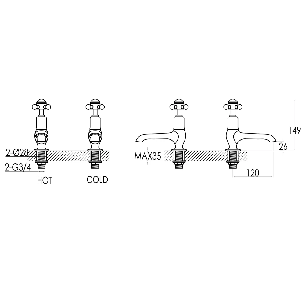 Butler & Rose Caledonia Crosshead Long Nose Basin Pillar Taps - Nickel 5 Butler & Rose Caledonia Crosshead Long Nose Basin Pillar Taps - Nickel - Image 3