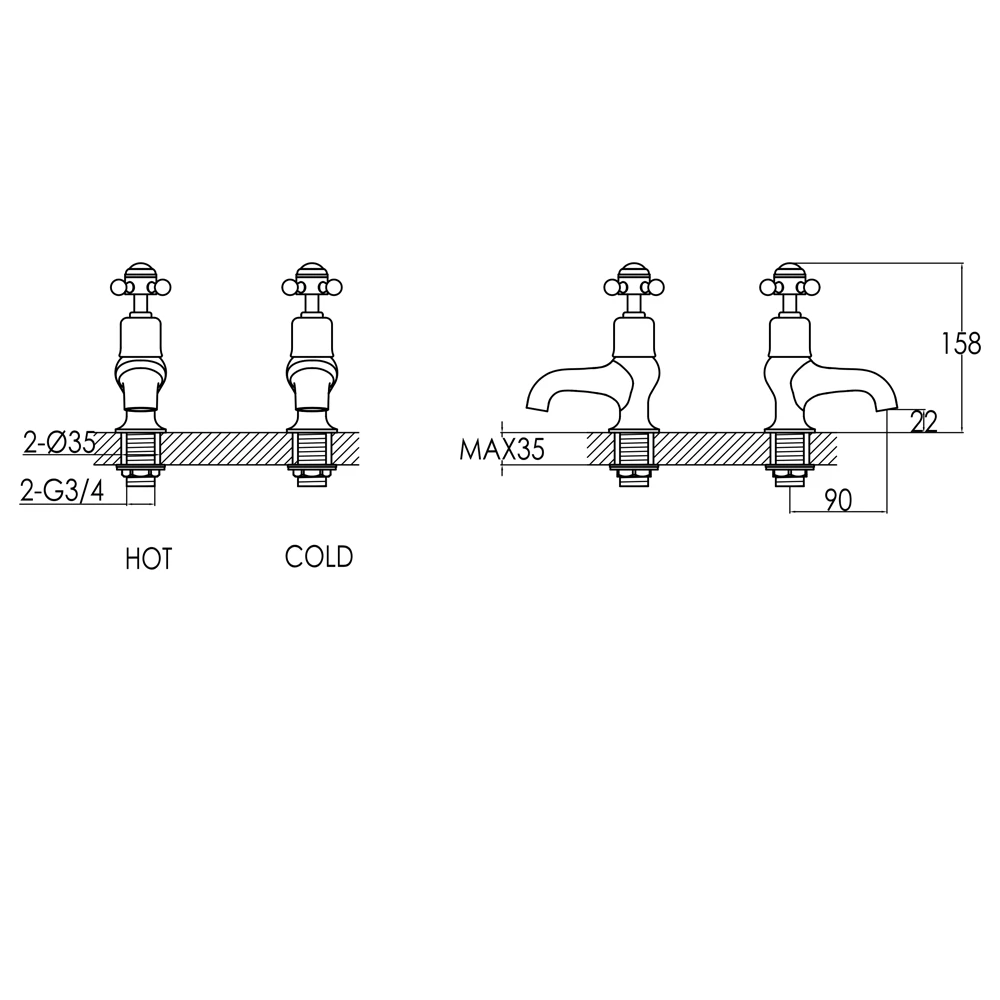 Butler & Rose Caledonia Crosshead Bath Pillar Taps - Chrome 4 Butler & Rose Caledonia Crosshead Bath Pillar Taps - Chrome - Image 2