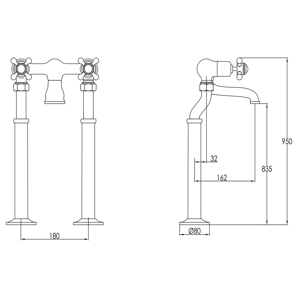 Butler & Rose Caledonia Crosshead Floorstanding Bath Filler - Nickel 5 Butler & Rose Caledonia Crosshead Floorstanding Bath Filler - Nickel - Image 3