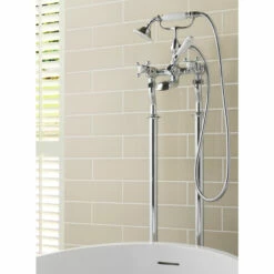Butler & Rose Caledonia Crosshead Floorstanding Bath Shower Mixer With Shower Kit - Nickel