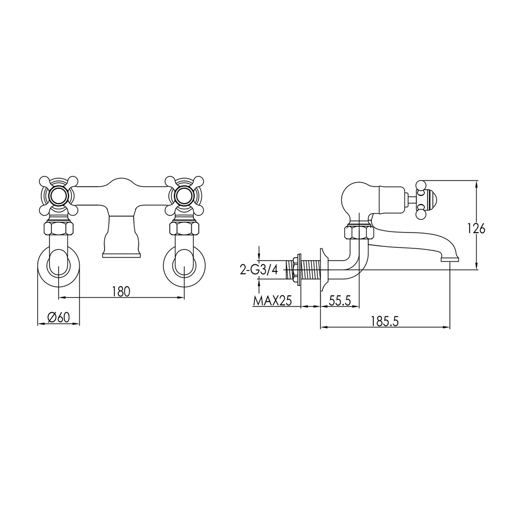 Butler & Rose Caledonia Crosshead Wall Mounted Bath Filler - Chrome 5 Butler & Rose Caledonia Crosshead Wall Mounted Bath Filler - Chrome - Image 3