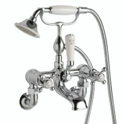 Butler & Rose Caledonia Crosshead Wall Mounted Bath Shower Mixer With Handset Kit - Chrome