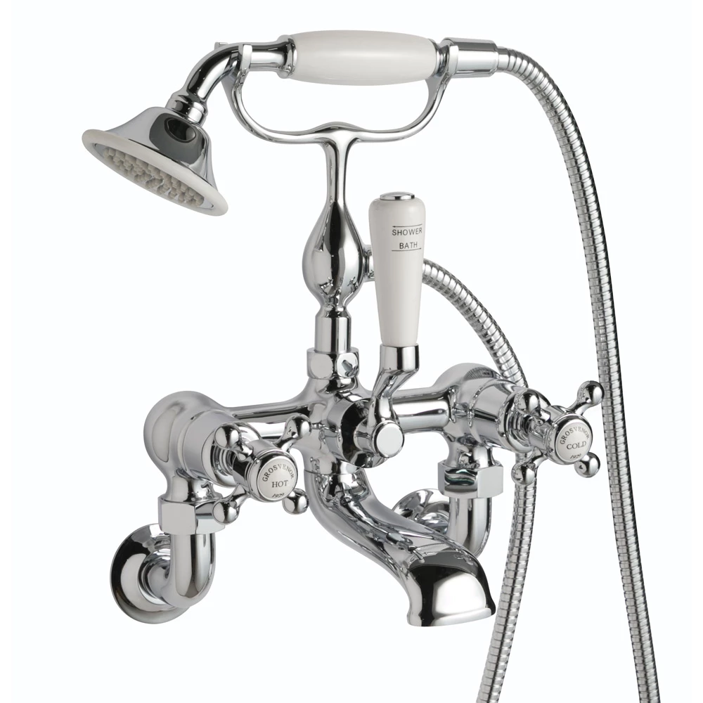 Butler & Rose Caledonia Crosshead Wall Mounted Bath Shower Mixer With Handset Kit - Chrome 3 Butler & Rose Caledonia Crosshead Wall Mounted Bath Shower Mixer With Handset Kit - Chrome